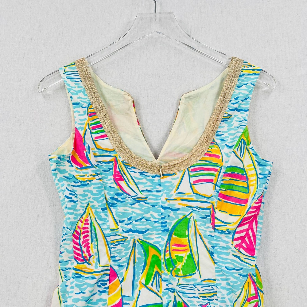 LILLY PULITZER Janice Shift Dress Womens 4 Blue Pink You Gotta Regatta Sailboat - Picture 4 of 14
